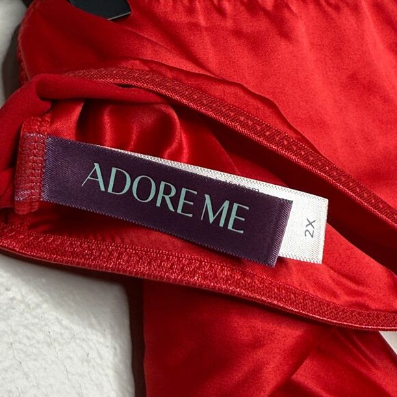 Adore Me Womens Gynger Bra Panty Set Plus Size 2X Red Satin Bow Unlined Romantic - Picture 10 of 12